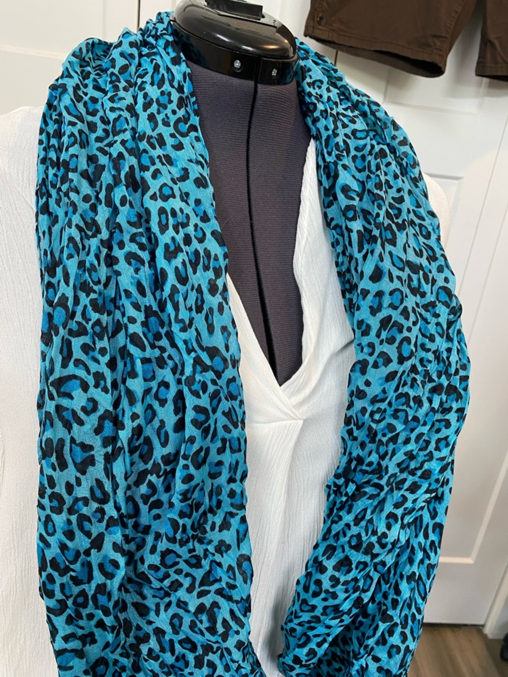 Turquoise Leopard Print Lightweight Gauzy Infinity Scarf - Picture 2 of 5